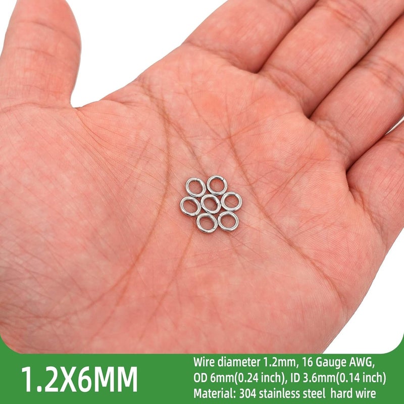 THREENEST 500PCS 6mm 1.2mm Thickness 16 Gauge Stainless Steel Jump Rings, Unwelded Metal Round Strong Thick Craft Ring for Necklace Bracelet Keychain Chainmail Jewelry Making - Image 2